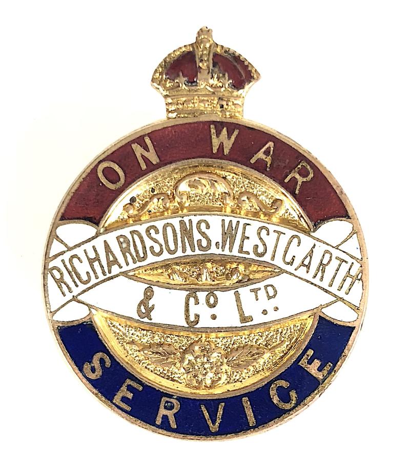 Richardsons Westgarth & Co Ltd On War Service Badge Ships Engines Hartlepool