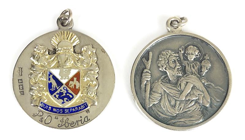 SS Iberia P&O shipping line 1955 Silver St Christopher pendant badge by Mappin & Webb