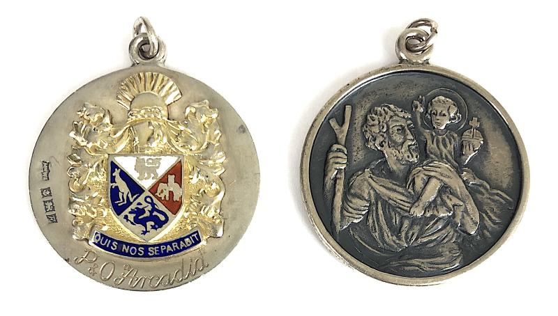 SS Arcadia P&O shipping line 1955 Silver St Christopher pendant badge by Mappin & Webb