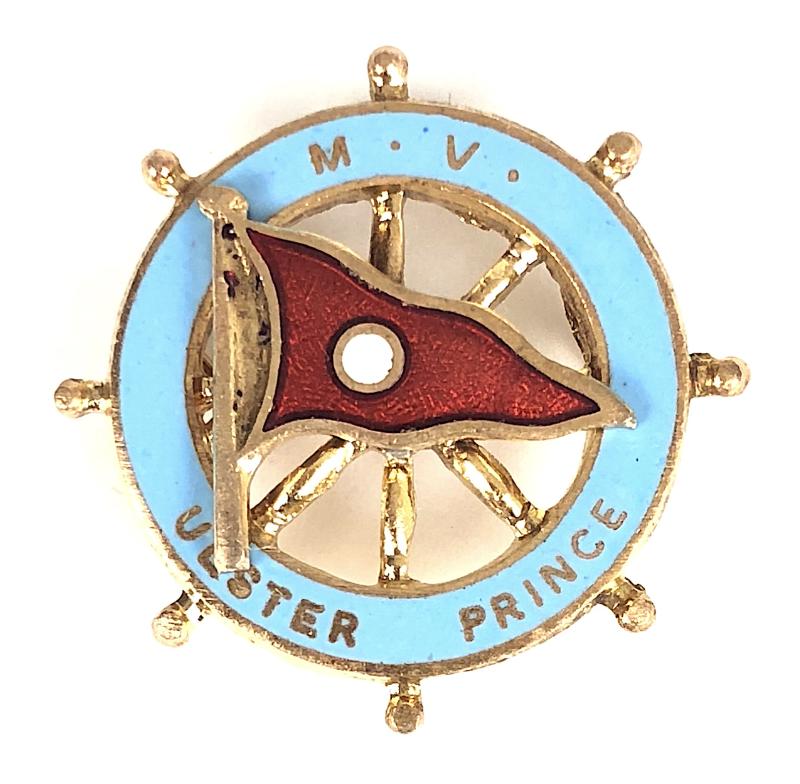 M.V. Ulster Prince Belfast Steamship Company ships wheel pin badge 1929 - 1940 wrecked