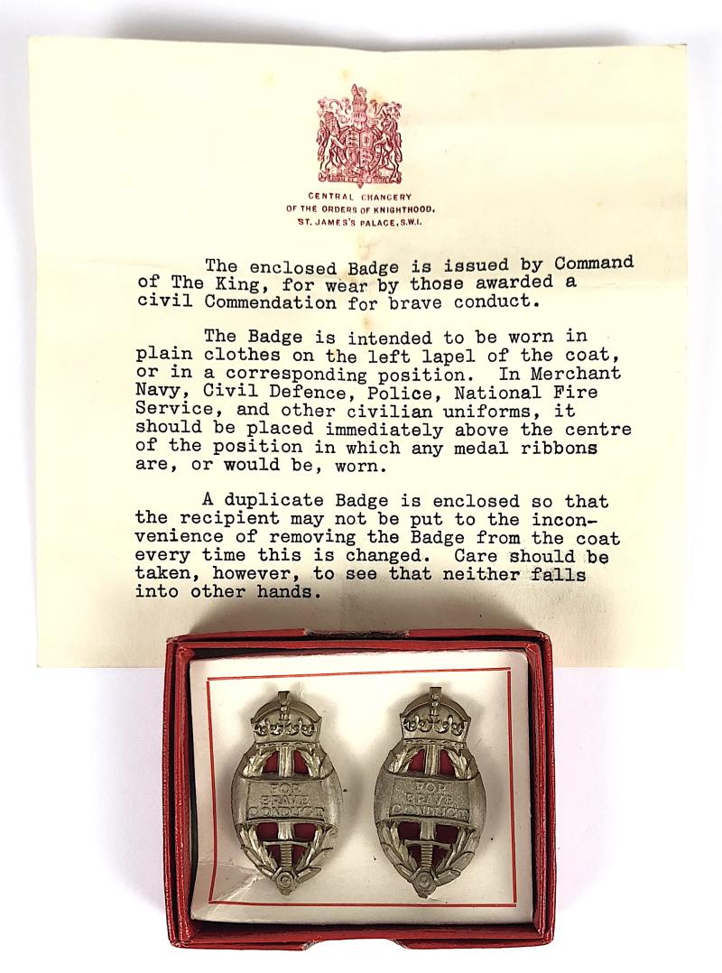 King’s Commendation for Brave Conduct plastic economy badges in Box of Issue