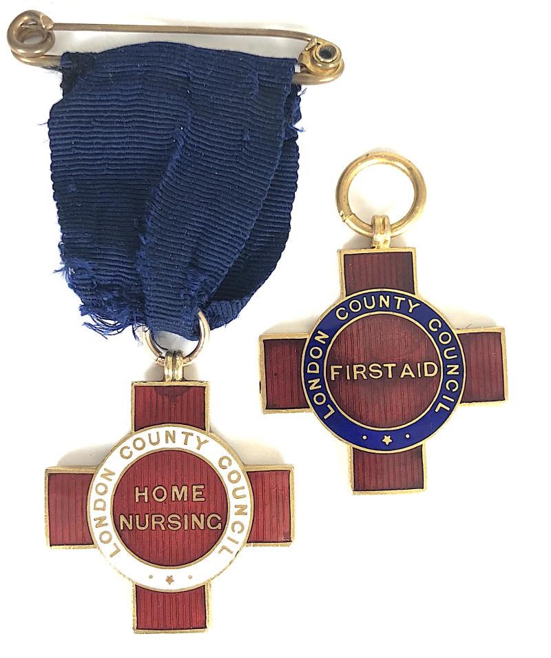 London County Council LCC Home Nursing & First Aid named medal awards