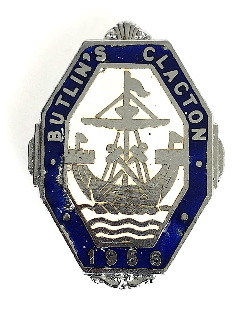 Butlins 1956 Clacton holiday camp sailing ship octagonal badge