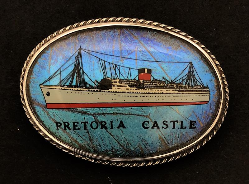 RMS Pretoria Castle Union-Castle Line silver ships picture badge