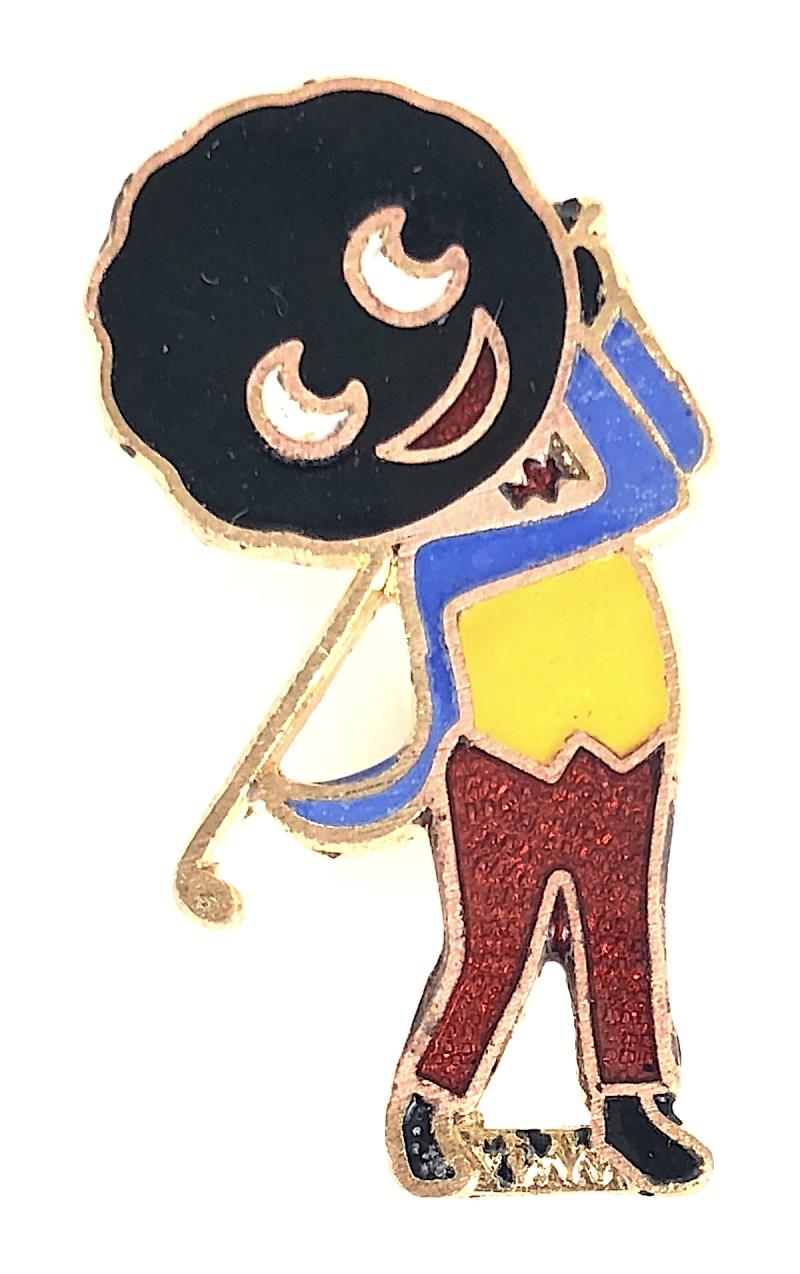 Robertsons 1970s Golly golfer advertising badge R.E.V.Gomm