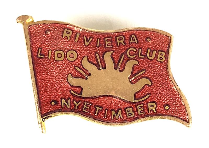 Riviera Lido Club Nyetimber red enamel flag badge Bognor Regis Sussex