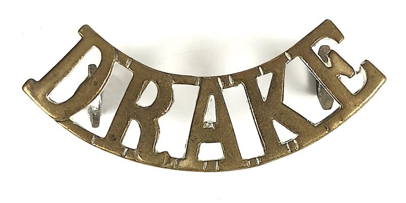 WW1 Royal Naval Division RND DRAKE Battalion brass shoulder title badge