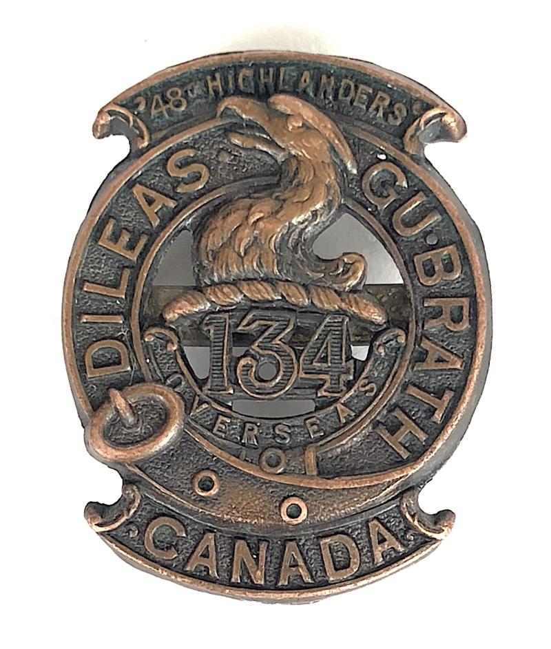 WW1 Canadian CEF 134th Infantry Battalion (48th Highlanders) pinned collar badge Ellis Bros