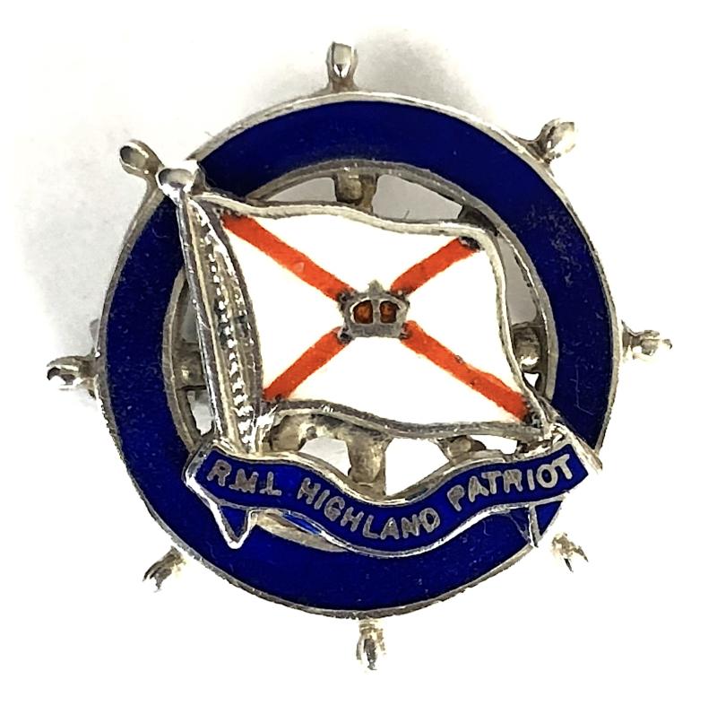 R.M.L. Highland Patriot shipping line silver ships wheel badge 1940 sunk U-38 submarine