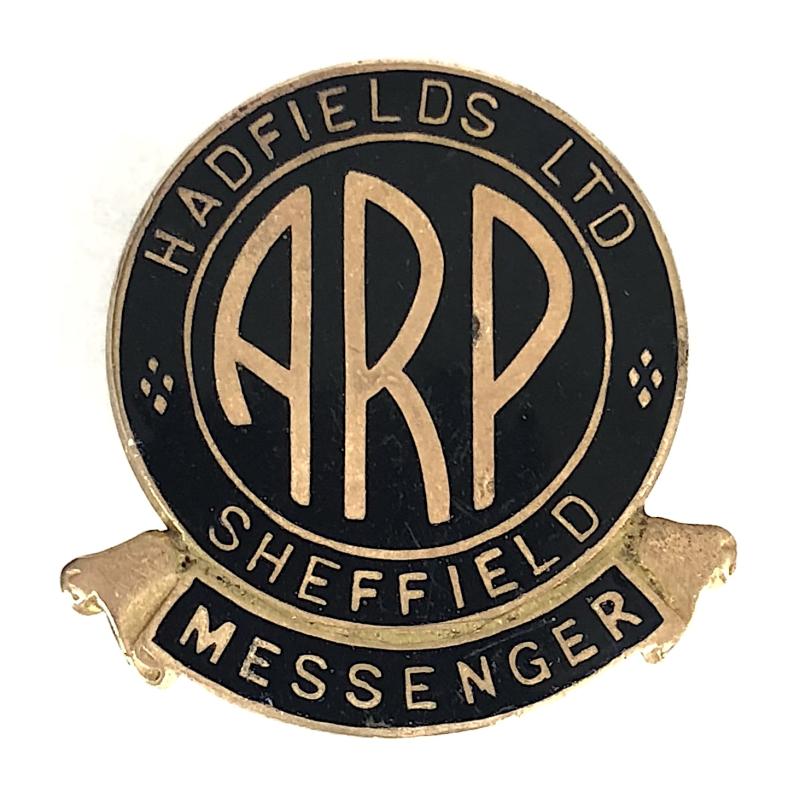 Hadfields Ltd Sheffield ARP Messenger air raid precauctions badge