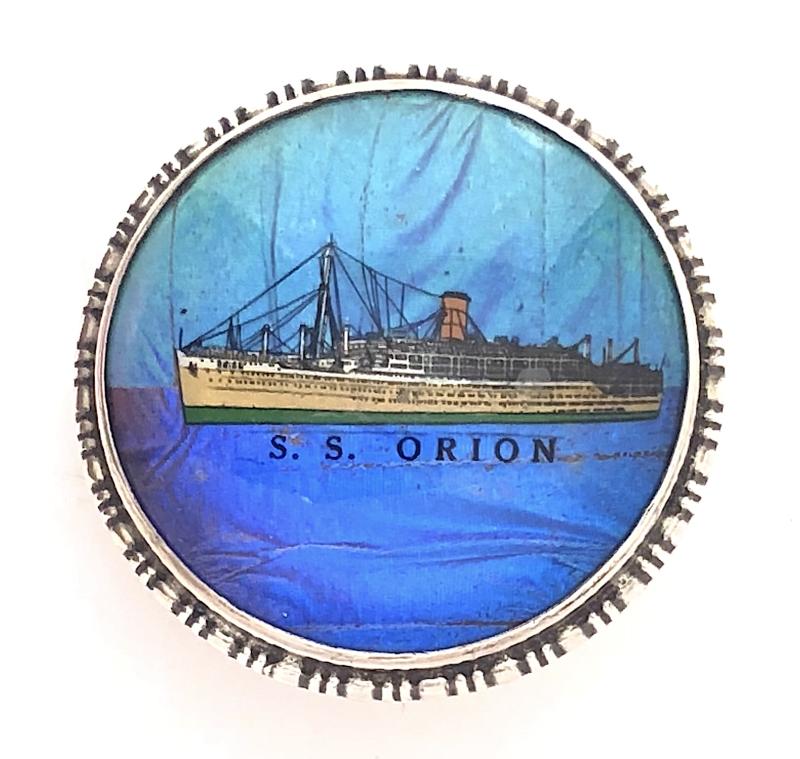 SS Orion shipping line silver ships picture badge