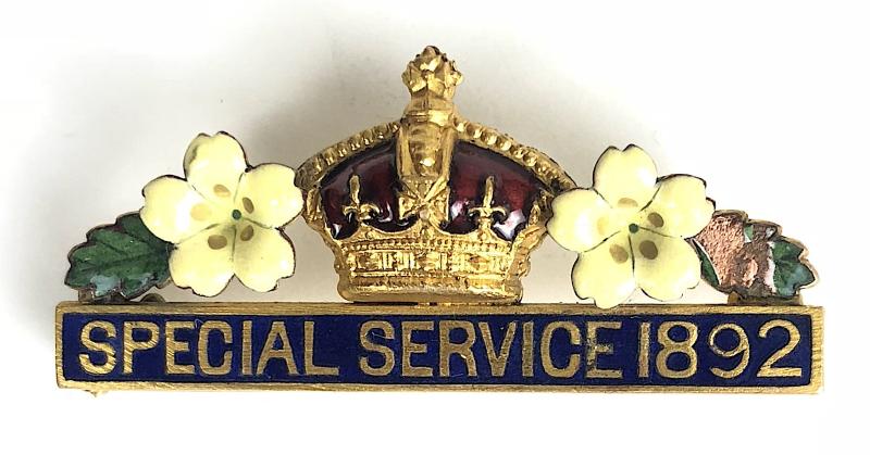 Primrose League Special Service 1892 dated bar badge