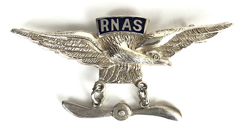 WW1 Royal Naval Air Service Pilot's Wing Silver RNAS Engineer Propeller brooch
