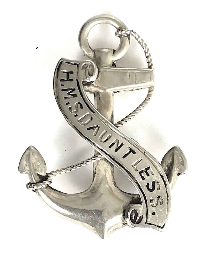 Royal Navy HMS Dauntless 1916 Hollow Silver Anchor Brooch