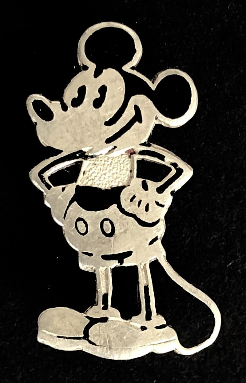 Mickey Mouse miniature cartoon character figure silver badge