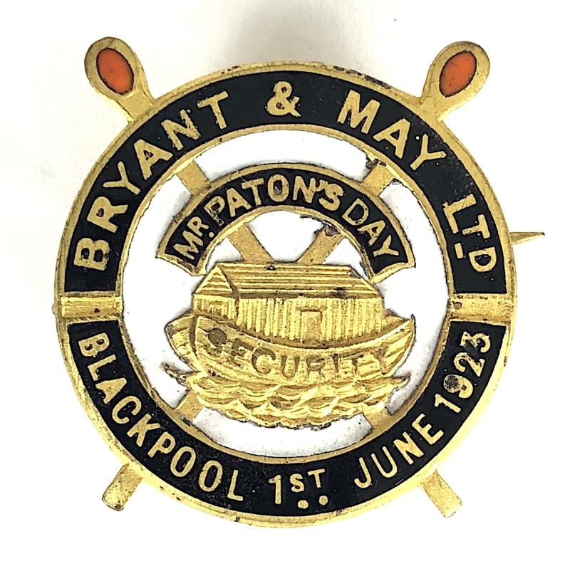 Bryant & May matches 1923 workers excursion to Blackpool advertising badge