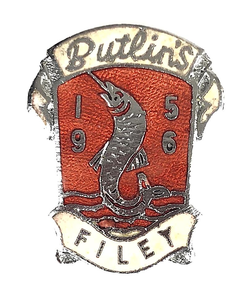 Butlins 1956 Filey holiday camp fish on line badge
