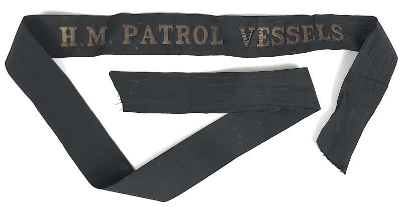 WW2 Royal Navy H. M. Patrol Vessels. sailors cap tally ribbon Length approx 72mm.