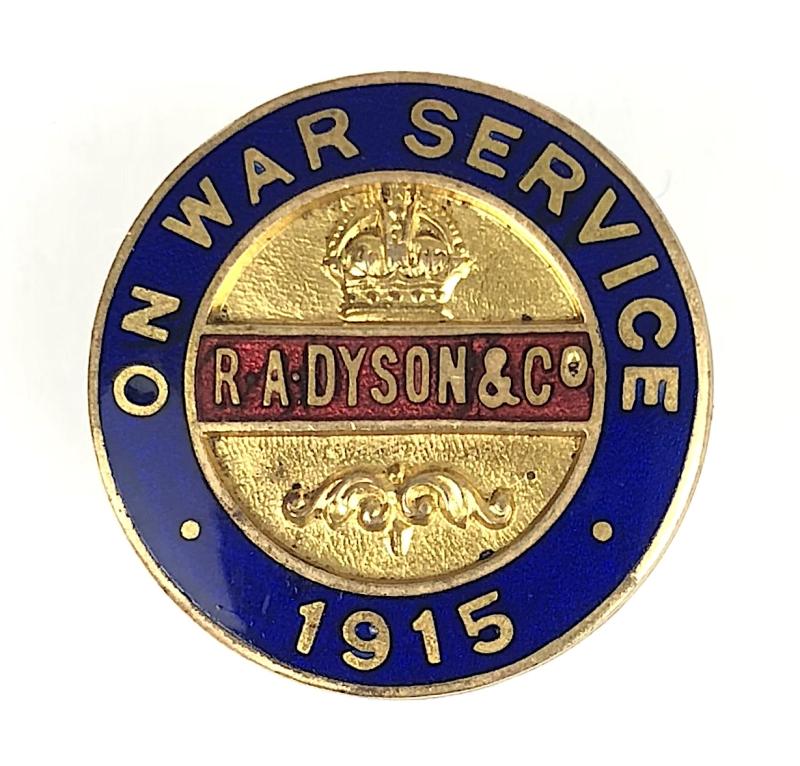 R A Dyson & Co 1915 On War Service Badge Liverpool