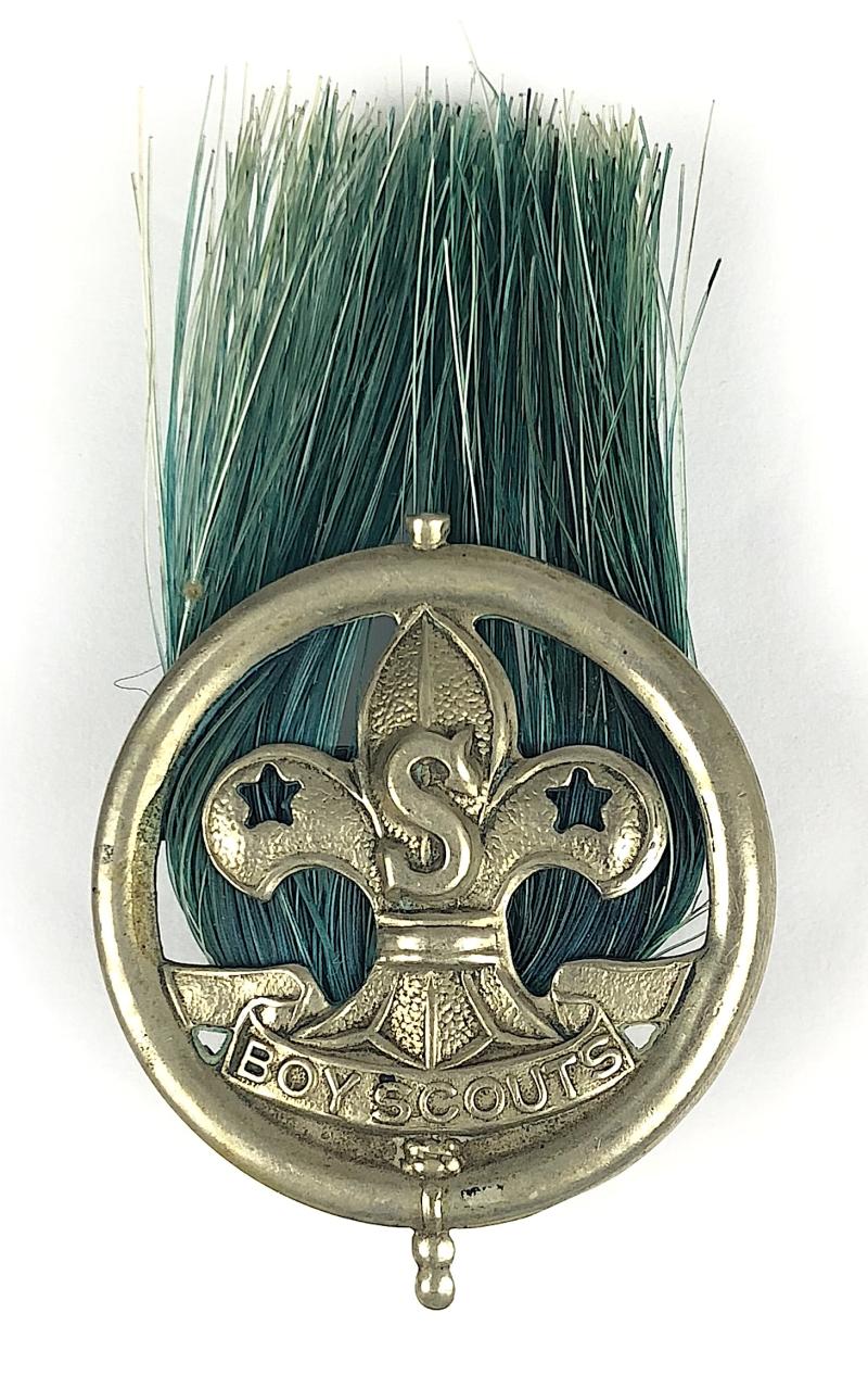 Senior Scout Officer Scoutmaster hat badge with green bristle plume