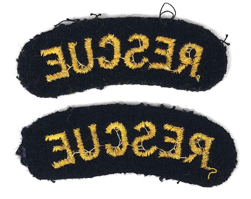 WW2 Civil Defence Rescue Party Pair of Shoulder Title Badges Introduced 1941