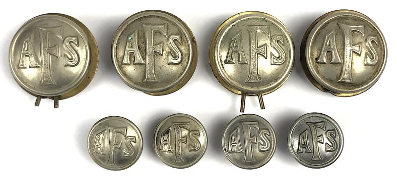 WW2 Auxiliary Fire Service AFS bluette overall set of AFS buttons