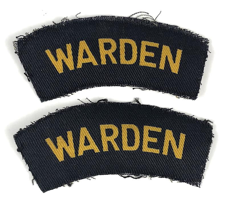 Civil Defence Warden Matching Pair of Printed Shoulder Titles Badges