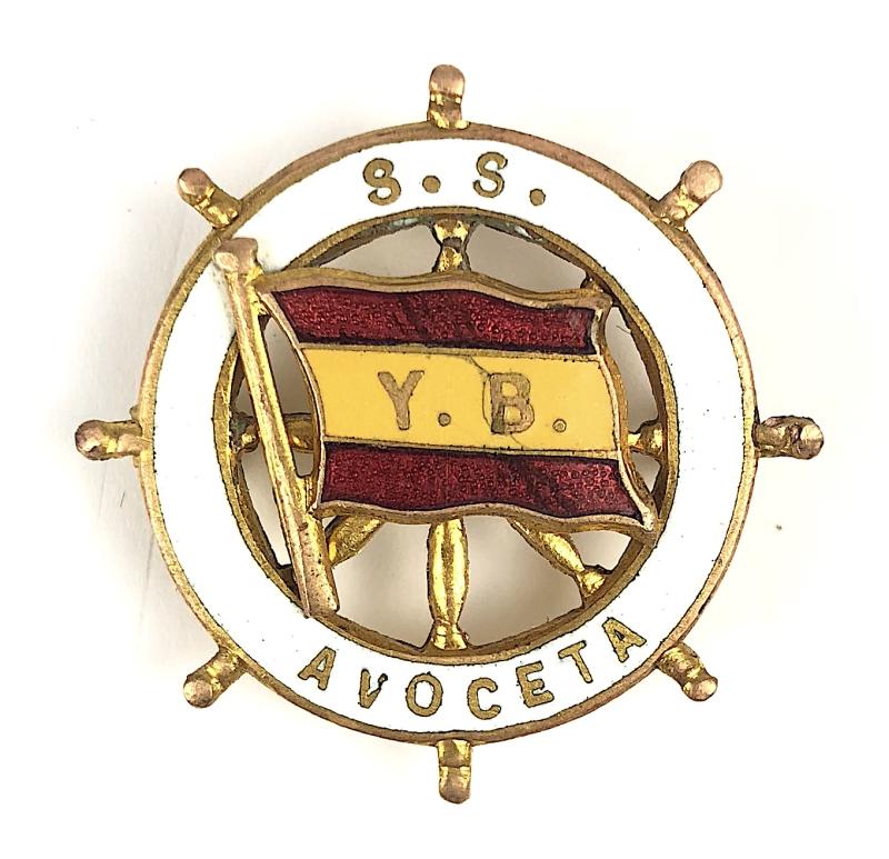 S S Avoceta Yeoward Line ships wheel badge Sunk by torpedo 1941