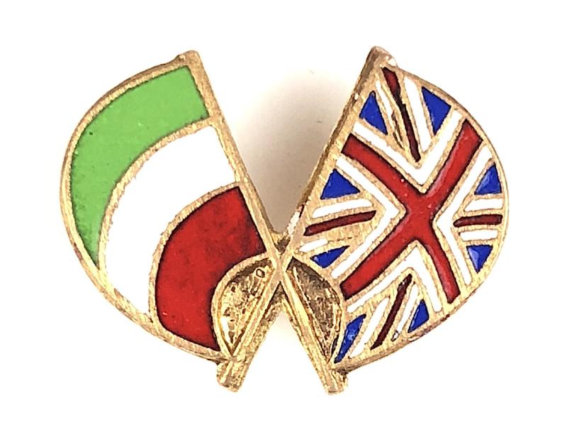 Italy and British Alliance Crossed Flags Pin Badge post 1943