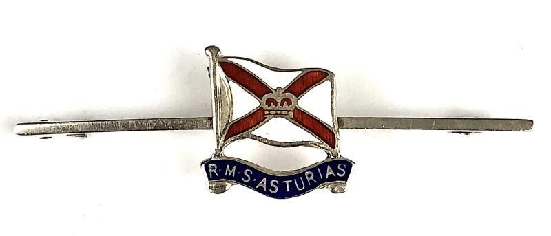 RMS Asturias shipping line silver pin bar badge