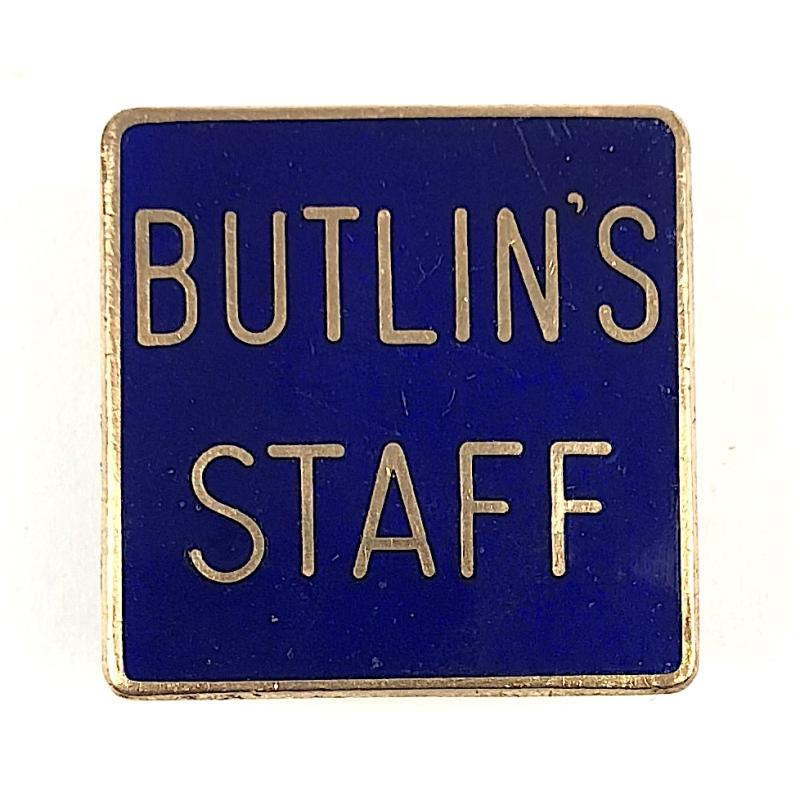 Butlins Holiday Camp Square Blue Enamel Numbered 132 STAFF Badge