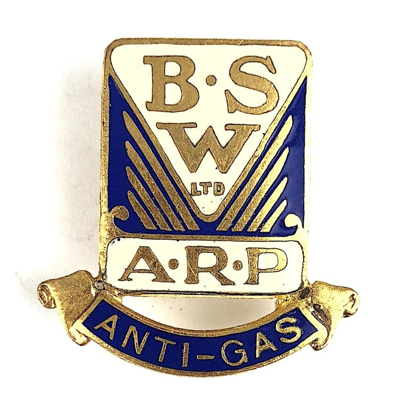 B.S W Ltd. A.R.P ANTI-GAS Air Raid Precautions 59 Low Numbered Badge