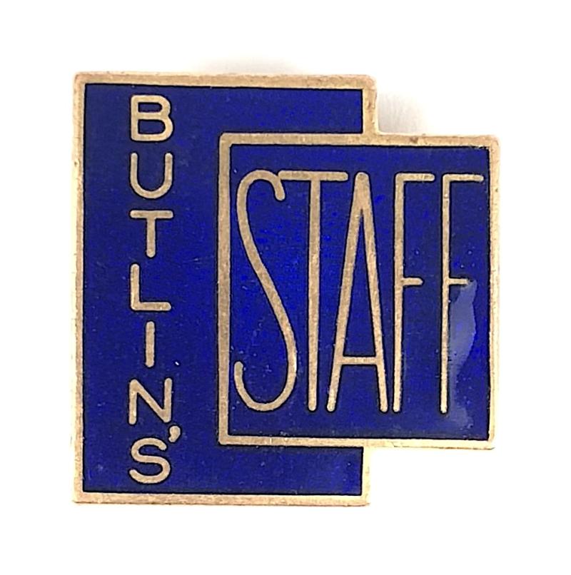 Butlins Holiday Camp Square Over Rectangle Blue Enamel STAFF Badge