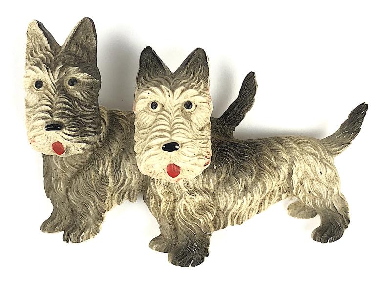 Scottish Terrier Dogs Bakelite Moving Heads Badge c.1950's