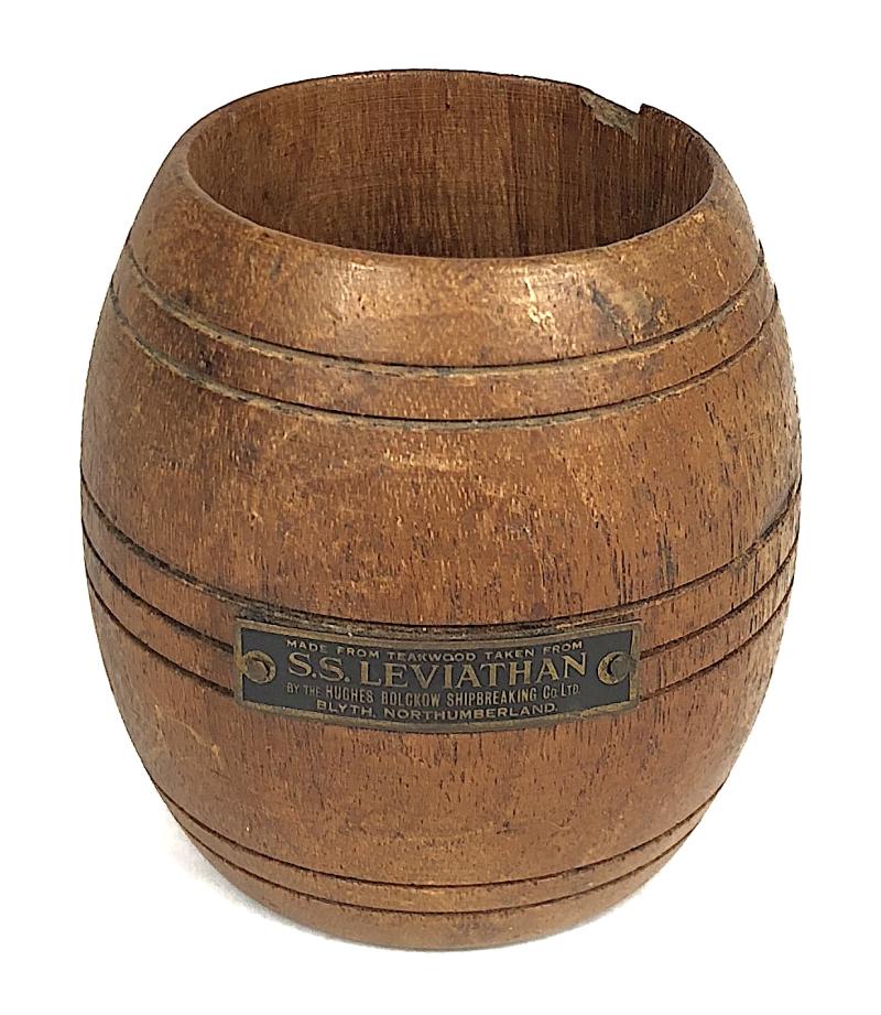 S.S. LEVIATHAN teakwood barrel reclaimed from the American ocean liner c.1911 - 1934