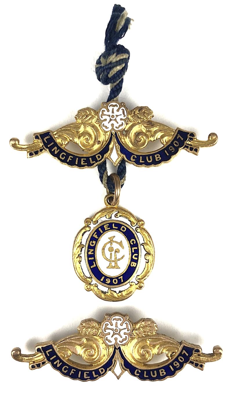 1907 Lingfield Park Racecourse Edwardian horse racing club set of badge PINS ABSENT