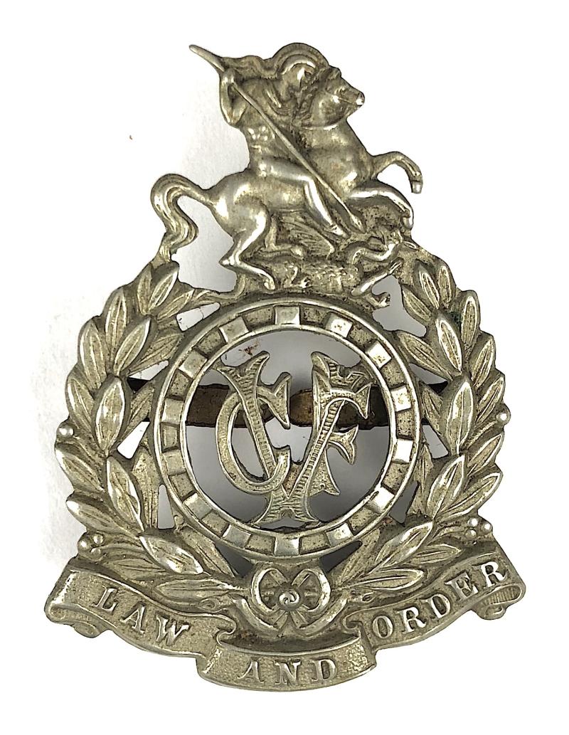Volunteer Civil Force Winston's Bobbies VCF hat badge on blades c.1911 -1918
