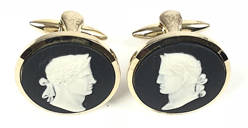 Julius Caesar Statesman, Vespasian Roman Emperor, Black Basalt Cufflinks