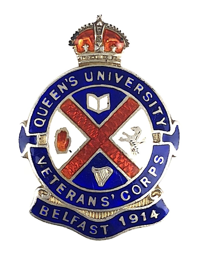 Queen's University Veterans Corps Belfast 1914 Silver VTC Badge Ireland