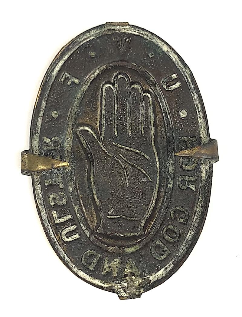 Ulster Volunteer Force UVF Dixie Lid bronze cap badge c.1913-1914