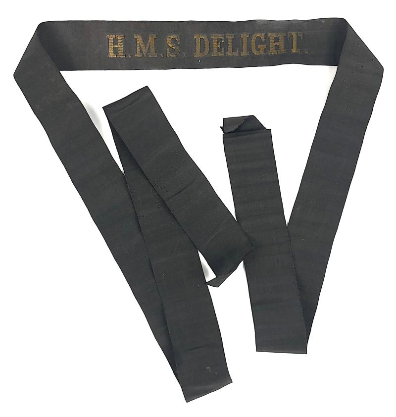 Royal Navy H.M.S. Delight cap tally silk ribbon badge 1940 Sunk by air attack