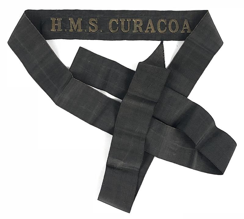 Royal Navy HMS Curacoa cap tally silk ribbon badge 1942 Sunk by RMS Queen Mary