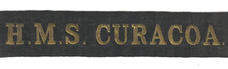 Royal Navy HMS Curacoa cap tally silk ribbon badge 1942 Sunk by RMS Queen Mary
