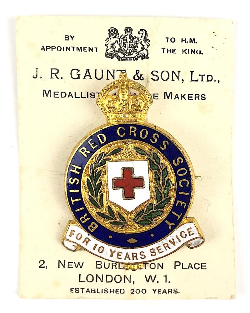 British Red Cross Society 10 Years Service named badge with 1927 Certificate