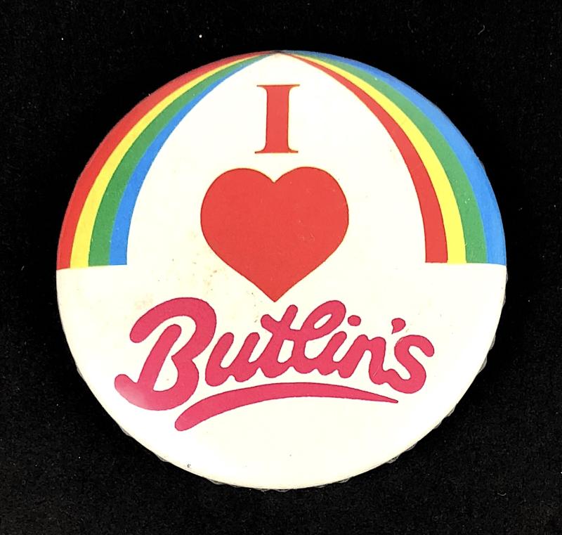 Holiday Camp I Love Butlin's celluloid tin button badge