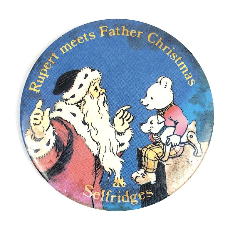 1982 Rupert Bear Meets Father Christmas at Selfridges London Department Store badge