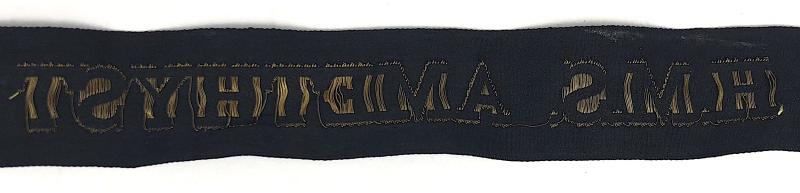 Royal Navy H.M.S. Amethyst cap tally silk ribbon badge approx 88mm.
