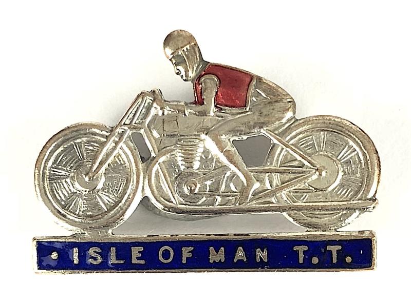 Isle of Man T.T. race motorcycle and rider badge circa 1940