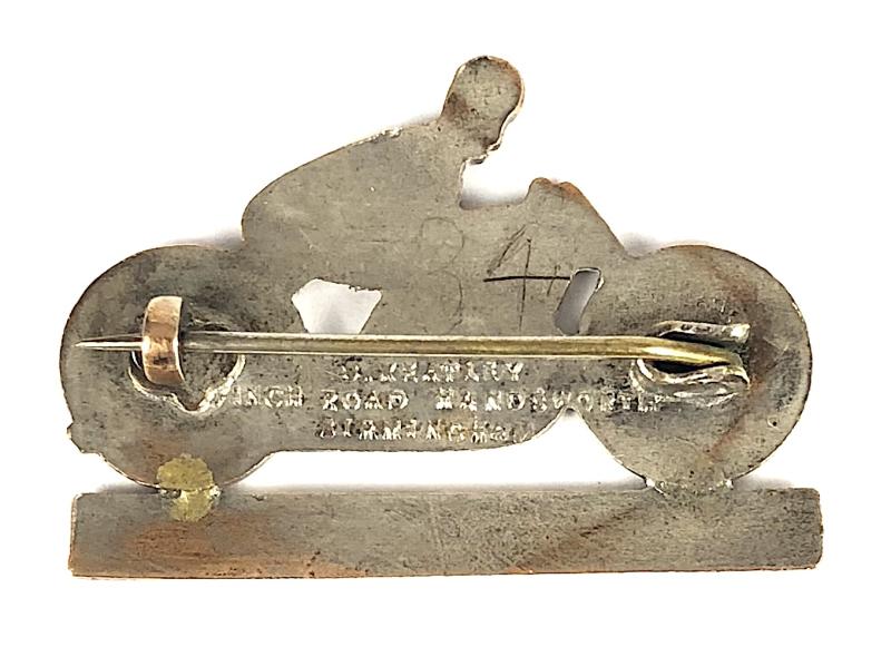 Isle of Man T.T. race motorcycle and rider badge circa 1940
