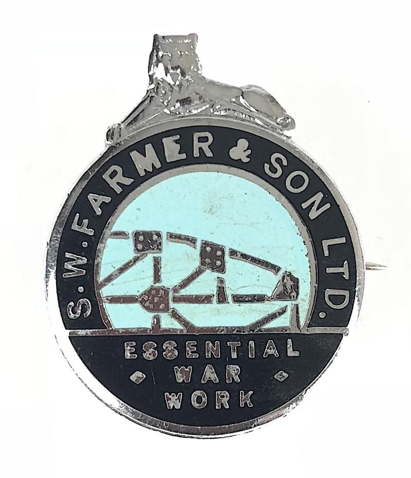 S.W. Farmer & Son Ltd Essential War Work badge Lewisham London